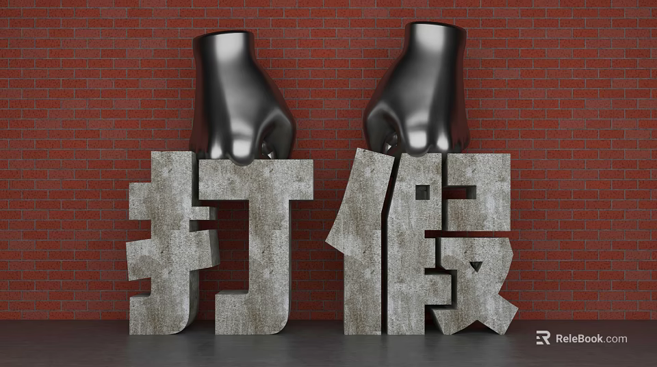 Outdoor Garden Ornament Featuring Black Fist Sculptures And Stone Chinese Characters On Red Brick Wall 3d model 