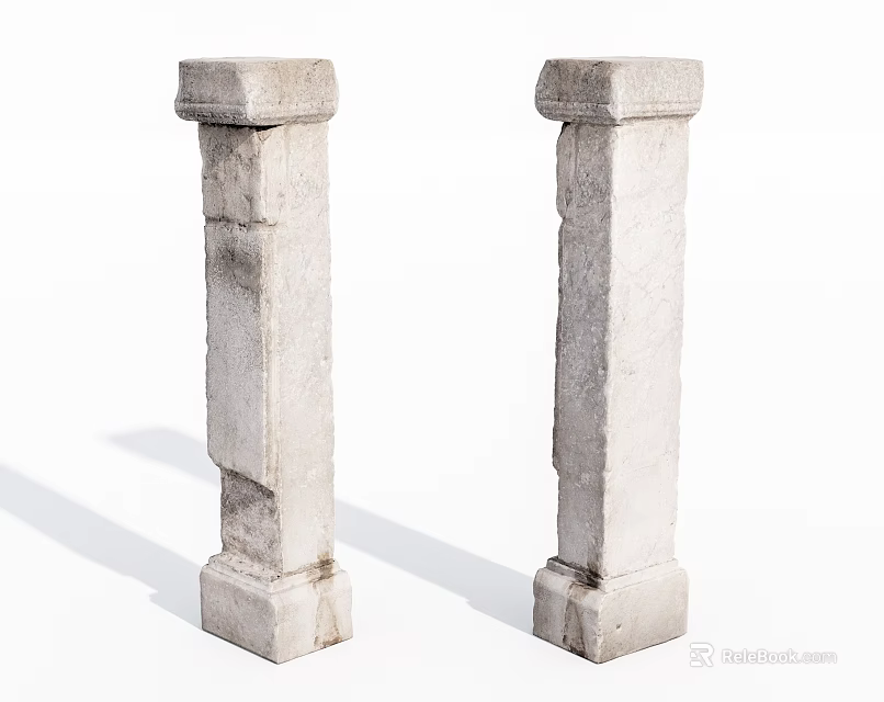 Two Classical Stone Columns Featuring Textured Surface And Weathered Details 3d model 