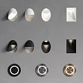 Modern Wall Lamps With Geometric Shapes In Black White And Metallic Tones On Gray Wall