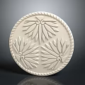 Intricate Circular Carving with Leaf Patterns and Rope Edge Design 3d model