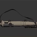 Vintage Silver Metal Telescope With Leather Strap On Black Reflective Surface Against Gray Gradient Background