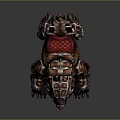 Armored Bear Game Movie Character With Spiked Armor Red Saddle And Bone Decorations