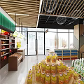 Spacious Supermarket Interior With Shelves Of Drinks Fruits Vegetables And Products