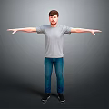 Man in Gray T Shirt and Blue Jeans With Arms Outstretched Against Dark Gray Background 3d model