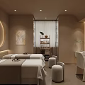 Elegant Modern Beauty Hair Salon Interior With Treatment Beds Soft Lighting And Round Rug