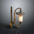 Vintage Brass Wall Lamp With Curved Bracket And Glass Shade