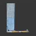 Scenic Landscape View of Weathered Blue Wall Gray Pavement with Yellow Edges and Peeling Debris