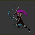 Purple Haired Fantasy Character With Blue Energy Splash And Dynamic Pose
