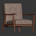 Comfortable Wooden Armchair With Beige Fabric Upholstery And Button Tufted Back