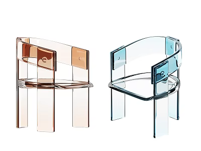 Stylish Modern Transparent Acrylic Armchairs In Orange And Blue Geometric Design 3d model