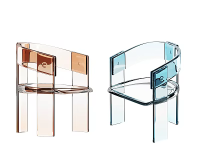 Stylish Modern Transparent Acrylic Armchairs In Orange And Blue Geometric Design 3d model