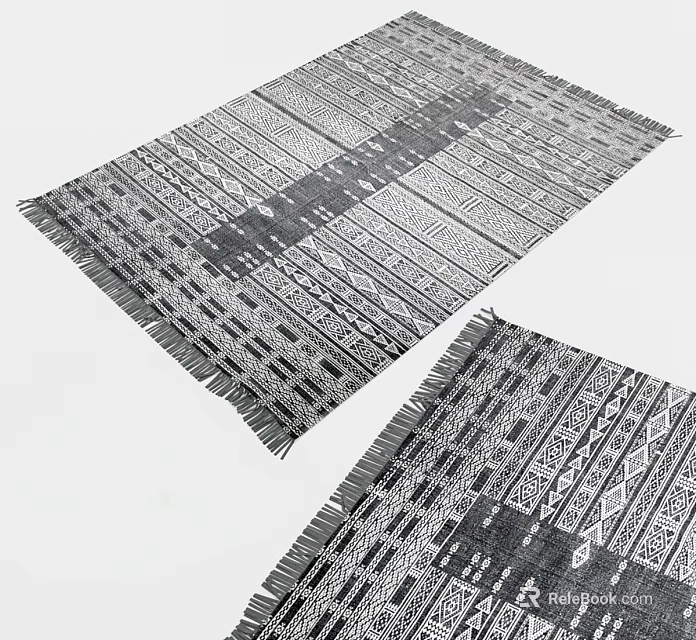 Square Rug With Geometric Patterns Black And White Design Fringes For Home Decor 3d model 