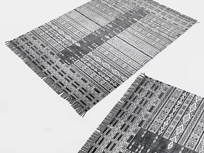 Square Rug With Geometric Patterns Black And White Design Fringes For Home Decor 3d model