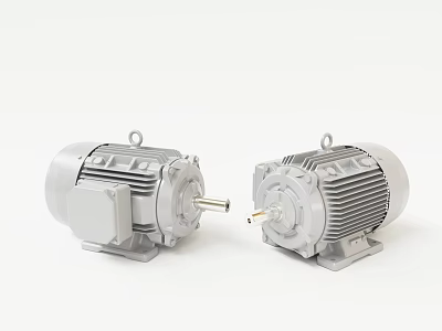Two Industrial Motors With Gray Housing Heat Sink Design And Rotating Shafts 3d model