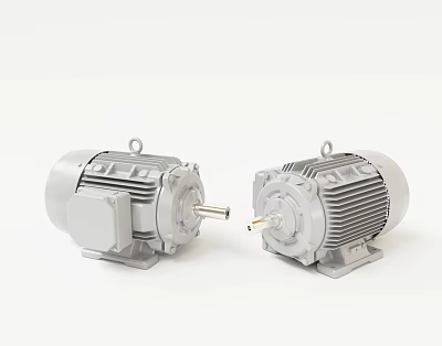 Two Industrial Motors With Gray Housing Heat Sink Design And Rotating Shafts 3d model