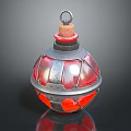 Vintage Spherical Bottle With Red Glass Body Silver Metal Decorations And Cork Stopper