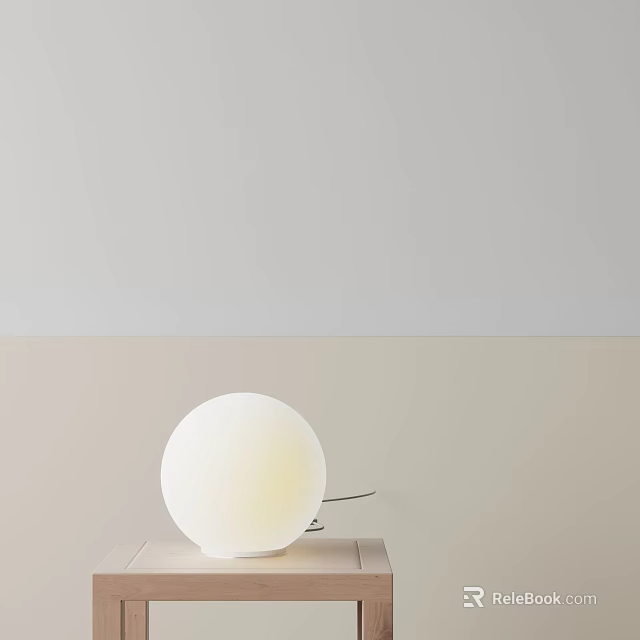 White Spherical Table Lamp With Soft Light On Light Colored Table And Wall Background 3d model