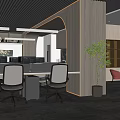 Modern Public Office Space Interior With Ergonomic Workstations Ceiling Slats And Green Plants