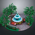 Serene Garden Area Featuring Central Fountain Trees Benches And Colorful Flower Beds