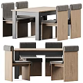 Modern Dining Table And Chairs Set With Wooden Frame And Gray Upholstered Seats