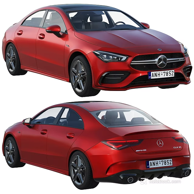 Red Mercedes Benz Sedan Front And Side Views With Sleek Exterior Design 3d model 