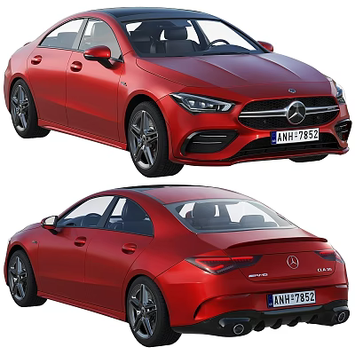 Red Mercedes Benz Sedan Front And Side Views With Sleek Exterior Design 3d model