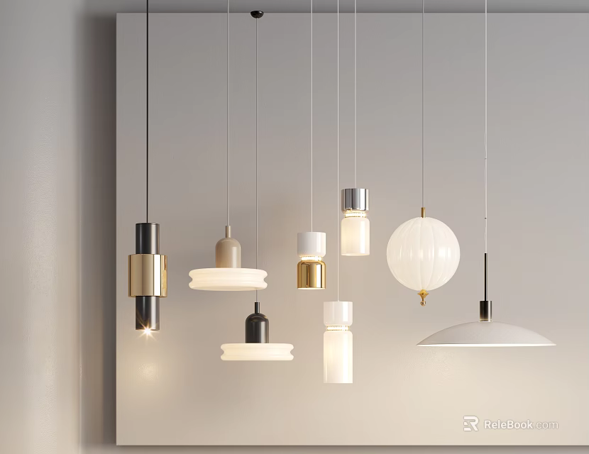 Modern Pendant Lights With Different Stylish Designs And Metal Glass Elements For Interior Decor 3d model 