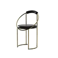 Modern Leisure Chairs with Black Leather Seats Gold Metal Frames and Curved Armrests