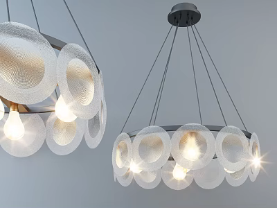 Modern Hanging Crystal Chandelier With Illuminated Transparent Circular Shades And Metal Frame 3d model