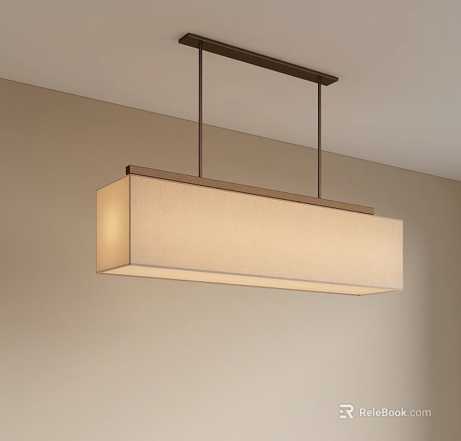 Modern Rectangular Fabric Pendant Light with Beige Shade and Ceiling Metal Frame 3d model