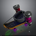 Creative Skateboard Device With Pot Red Pink Speakers Purple Wheels And Orange Edge