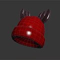 Cute Warm Knitted Red Hat With Brown Antler Decorations For Winter Wear
