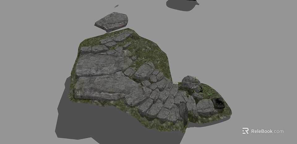Scenic Natural Terrain With Arranged Stone Rocks Green Grass And Pathway 3d model 