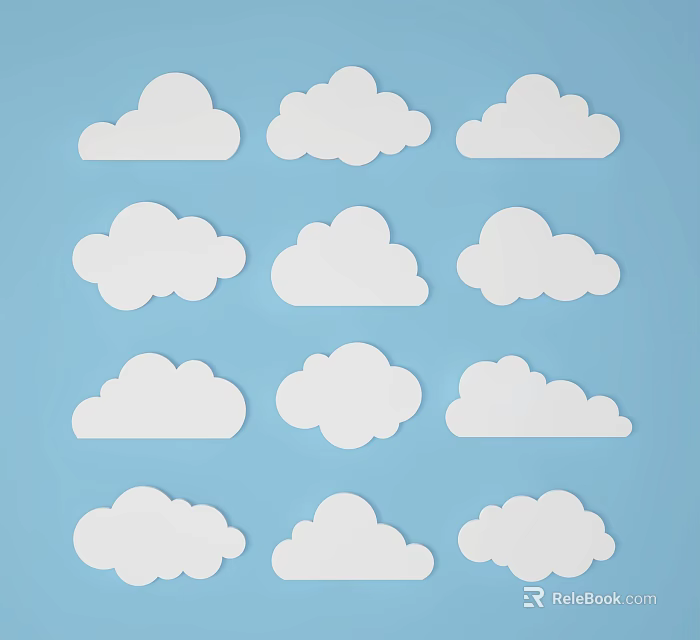 White Decorative Paper Cloud Cutouts Arranged Neatly On Blue Background 3d model 