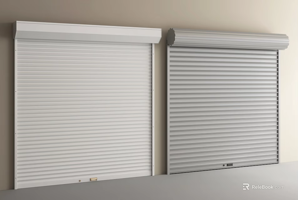 Modern White And Gray Roller Shutters With Two Panel Design Mounted On Wall 3d model 