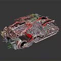 Artistic Metal Model Car Featuring Intricate Red Black Silver Patterns And Detailed Structure