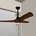 Modern Ceiling Fan With Wooden Blades Black Base And Window Blinds 3d model