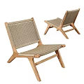 Natural Wooden Frame Leisure Chairs With Woven Seat And Geometric Pillow Throw Blanket
