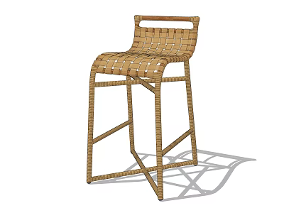 Modern Rattan Bar Stool With Woven Seat Backrest And Wooden Frame For Kitchen Counter 3d model