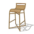 Modern Rattan Bar Stool With Woven Seat Backrest And Wooden Frame For Kitchen Counter