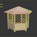 Wooden Hexagonal Gazebo With Lattice Windows And Sloped Roof Simple Outdoor Structure