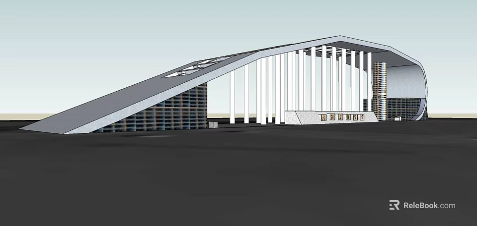 Modern Entrance Gate Design With Arched Roof And White Columns Building Facade 3d model 