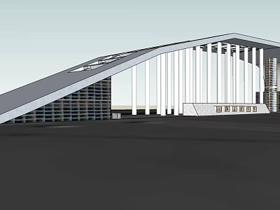 Modern Entrance Gate Design With Arched Roof And White Columns Building Facade 3d model