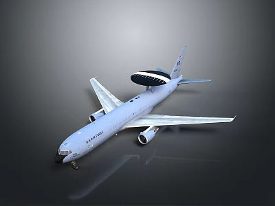 Gray Surveillance Aircraft Featuring Large Radar Dome Twin Engines And Extended Wings 3d model