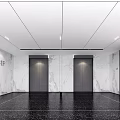 Modern Elevator Lobby Interior With Marble Walls Elevator Doors Ceiling Lights And Black Floor 3d model