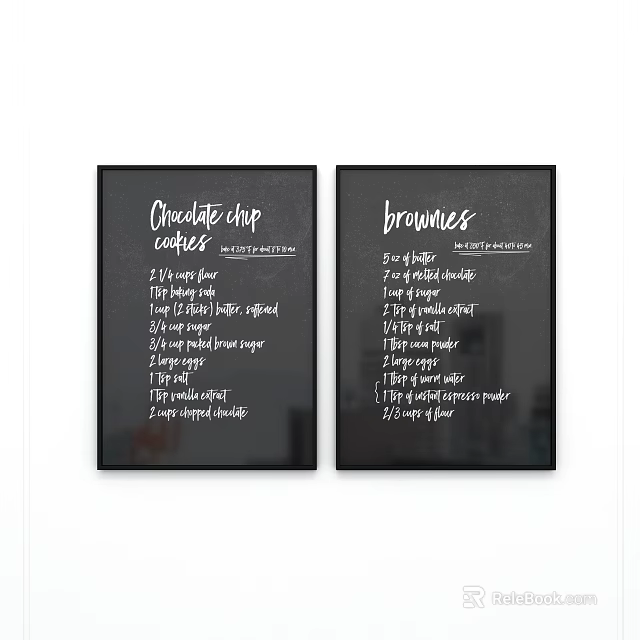 Black Framed Chocolate Chip Cookies And Brownies Recipe Posters For Kitchen Decor 3d model 