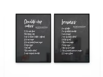 Black Framed Chocolate Chip Cookies And Brownies Recipe Posters For Kitchen Decor 3d model
