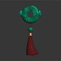 Green Jade Circular Jewelry Pendant With Small Beads Red Tassel And Golden Decoration