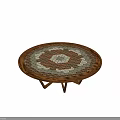 Artistic Round Table With Wooden Frame And Intricate Geometric Patterns