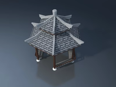Traditional Chinese Pavilion Featuring Wooden Swing Door And Double Tile Roof 3d model